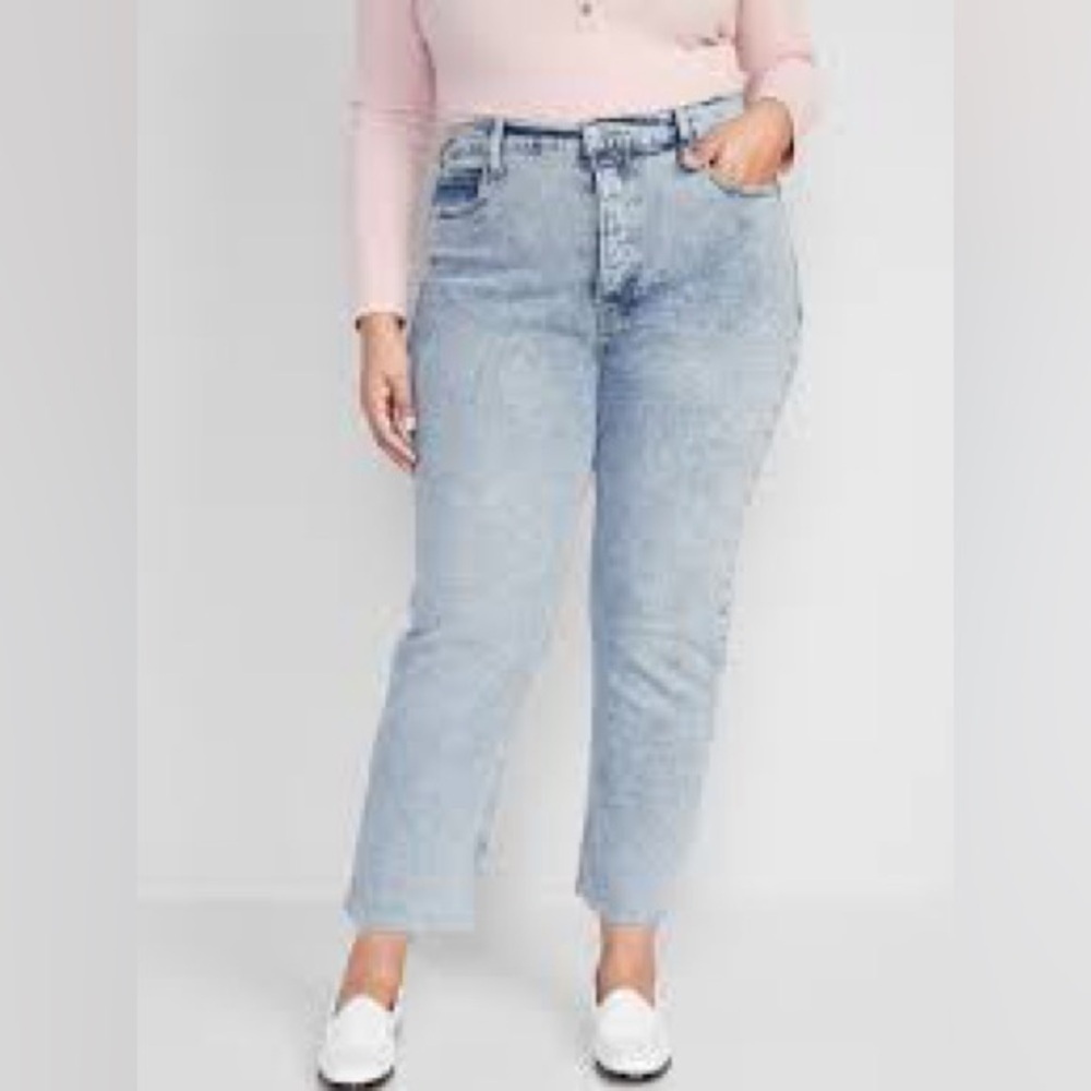 Old Navy Extra High-Waisted Button-Fly Sky-Hi Straight Raw-Hem Jeans Size 18